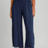 Frayed Wide Leg Linen Pants - Navy