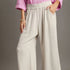 Frayed Wide Leg Linen Pants - Oatmeal