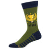 Green sock with trophy design and '#1 Dad' text on a white background