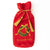Red velvet wine bag with gold tassels and 'Tis the Season' text on a white background