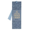 Strength and Dignity Blue Cottage Garden Faux Leather Bookmark - Proverbs 31:25