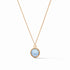 Fleur-de-Lis Solitaire Necklace in Gold- Iridescent Chalcedony Blue