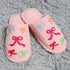 Multi-Colored Ribbons Pattern Embroidered Luxury Soft Slippers- Pink M/L
