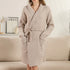 Solid Color Luxury Soft Robe W/ Front Pockets & Belt- Beige