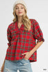 Crimson Cheer Ruffle Neck Top
