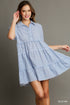 Blue Seersucker Print Dress