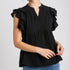 Black Baby Doll Split Neck Short Ruffle Sleeves Top with Piping Details