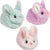 These adorable ultra-soft plush bunnies are a perfect bitty size of 5” long and fit right in the palm of your hand!  Colors include aqua, light pink, lilac.  by Douglas
