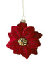 5" Glass Flocked Beaded Pearl Poinsetta Ornament