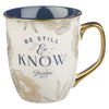 Be Still and Know Blue and Gold Floral Ceramic Mug - Psalm 46:10