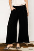 Frayed Wide Leg Linen Pants - Black