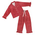 Full-Length Ruffled PJ Set with Velvet Tie - Red + Pink Pin Dots