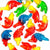 Colorful gummy bears shaped like dinosaurs on a white background