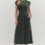 Woman wearing a green dress on a white background