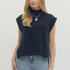 Solid Grace Short Sleeve Sweater - Navy
