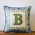 Blue And Green Floral Initial Pillow