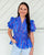 Genevieve Ruffle Neck Top - Blue