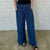 Frayed Wide Leg Linen Pants - Blue