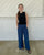 Frayed Wide Leg Linen Pants - Blue
