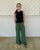 Frayed Wide Leg Linen Pants - Palm Green