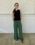 Frayed Wide Leg Linen Pants - Palm Green