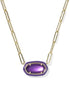 Elisa Enamel Frame Paperclip Necklace Gold PURPLE MOTHER OF PEARL