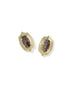 Ellie Stepped Frame Stud Earrings Gold Bronze Veined Purple Amethyst