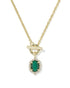 Daphne Crystal Frame Toggle Necklace Gold Green Malachite