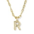 Bubble Letter R Pendant Necklace Gold Metal