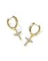 CROSS CRYSTAL HUGGIE EARRINGS GOLD WHITE CZ