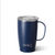 Matte Navy Travel Mug 18oz  Holds up to 18oz Keeps drinks cold 9+ hours and hot 3+ hours Slim, metal handle Fits most standard cup holders Double-walled, vacuum-sealed, and copper-plated Condensation-free and non-breakable Constructed of 304-18/8 stainless steel Built-in silicone coaster base prevents slips, drips, and scratches Includes a Large Lid with removable slider Measures: 5.8