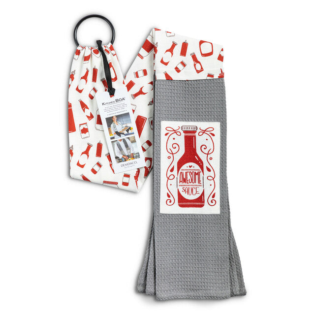 Awesome Sauce Bottle Red and Grey 69 inch Cotton Fabric Boa Dish Towel